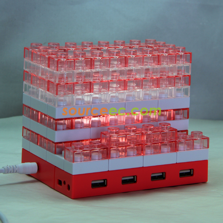 Customization Gattola 5-In-1 Large Brick Pen Holder/USB Hub, Lighting Effect Corporate Gifts