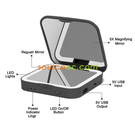 Customization LED Dual Mirror Power Bank-Square Corporate Gifts