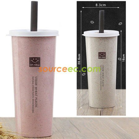 Customization 450ML Wheat Straw Double Cover Tape Sucker Leakage Cup Corporate Gifts