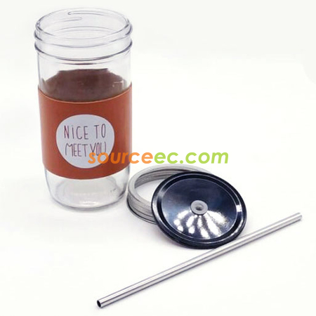 Customization 650ML Glass Mug with Straw and Sleeve Corporate Gifts
