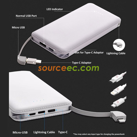 Customization 8000mah Powerbank with In-Built Type C / Micro / Lightning Corporate Gifts