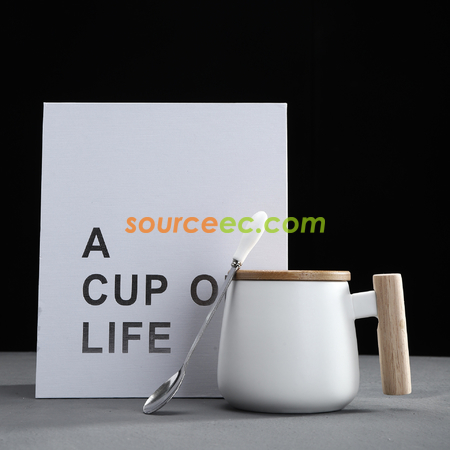 Customization 425ML Ceramic Mug with Wooden Handle Corporate Gifts
