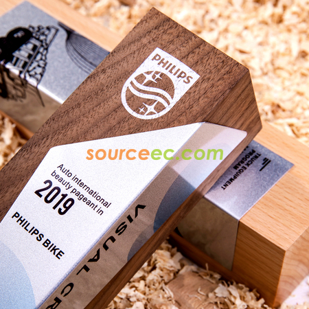 Customization Creative Wooden Trophy with Metal Plate Corporate Gifts