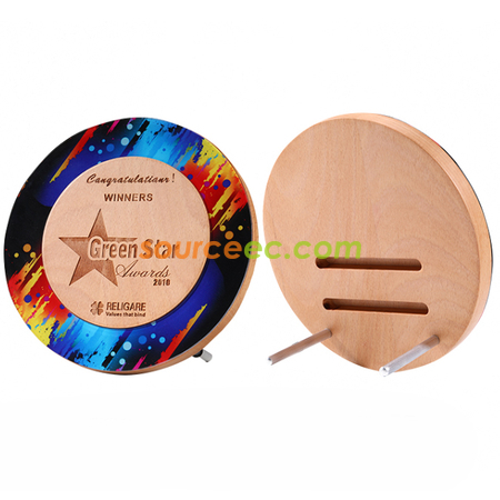 Customization Round Acrylic And Wooden Trophy Corporate Gifts