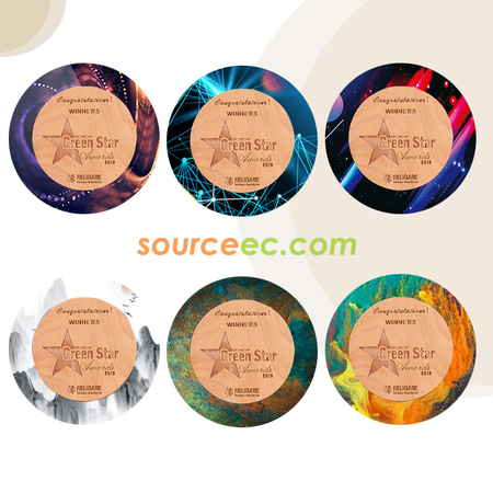 Customization Round Acrylic And Wooden Trophy Corporate Gifts