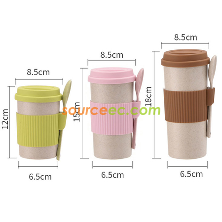 Customization 350ML Wheat Straw Coffee Cup with Spoon Corporate Gifts