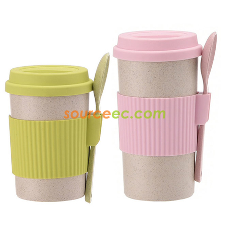 Customization 350ML Wheat Straw Coffee Cup with Spoon Corporate Gifts