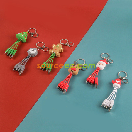 Customization Creative Cartoon Christmas Charging Cable with Keychain Corporate Gifts