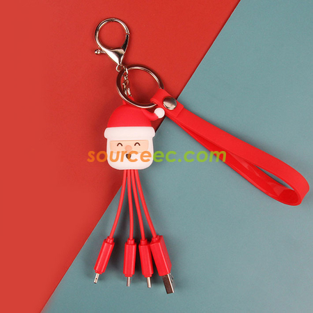 Customization Creative Cartoon Christmas Charging Cable with Keychain Corporate Gifts