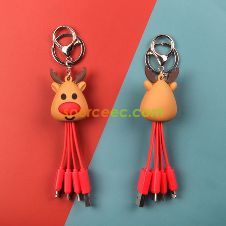 Customization Creative Cartoon Christmas Charging Cable with Keychain Corporate Gifts