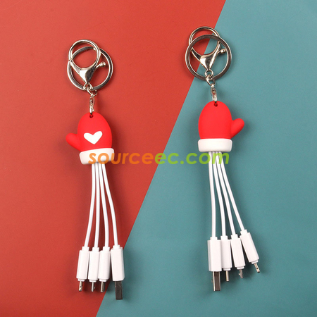 Customization Creative Cartoon Christmas Charging Cable with Keychain Corporate Gifts
