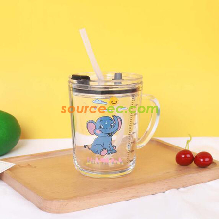Customization Cartoon Milk Cup With Straw Handle Scale Corporate Gifts