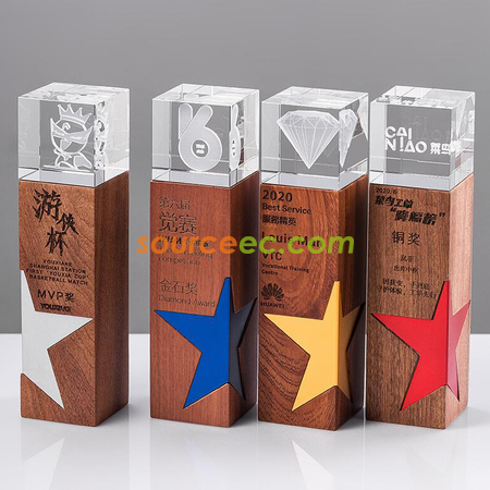 Customization Star Solid Wood Crystal Trophy Corporate Gifts