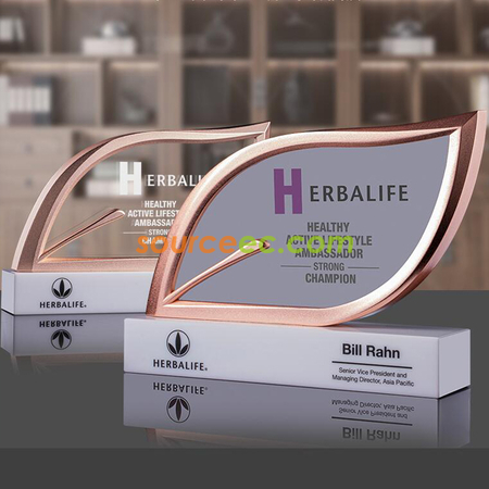 Customization Metal Crystal Leaf Trophy Corporate Gifts