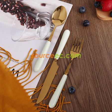 Customization Stainless Steel Tableware With Ceramic Handle Corporate Gifts