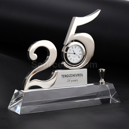 Customization 25th Anniversary Crystal with Clock Corporate Gifts