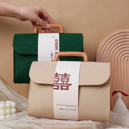 Customization Felt Tote Bag with Wooden Handle Corporate Gifts
