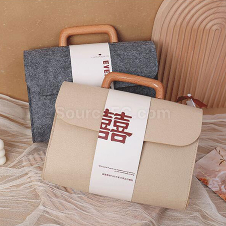 Customization Felt Tote Bag with Wooden Handle Corporate Gifts