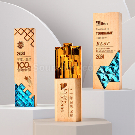 Crystal & Wooden Trophy