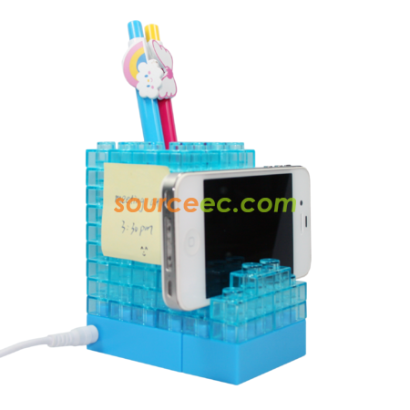 Gattola 3-In-1 Small Brick Pen Holder, With Light Effect