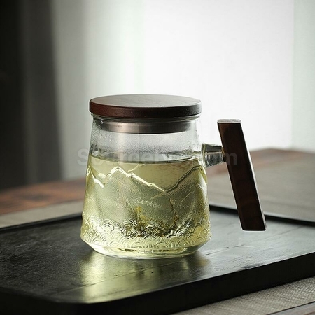 Customization Shanhai Tea Glass Tea Cup With Wooden Handle Corporate Gifts
