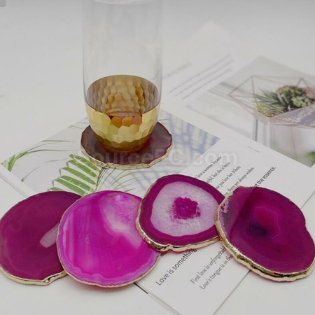 Customization Personalized Agate Electroplating Gold Ddge Coaster Corporate Gifts