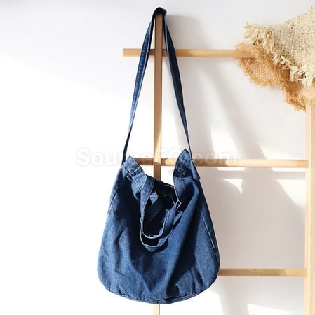 Customization Solid Color Literary One-Shoulder Denim Messenger Bag Corporate Gifts