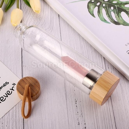 Customization Natural Crystal Column Bamboo Lid High Boron Glass Cup Corporate Gifts
