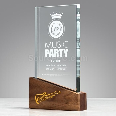 Customization Solid Wood Cube Crystal Trophy Corporate Gifts