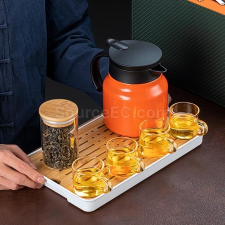 Customization 316Stainless Steel Large Capacity Teapot Glass Tea Cup Travel Set Corporate Gifts
