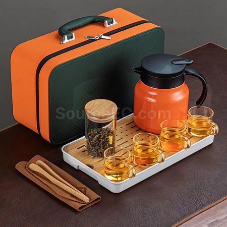Customization 316Stainless Steel Large Capacity Teapot Glass Tea Cup Travel Set Corporate Gifts