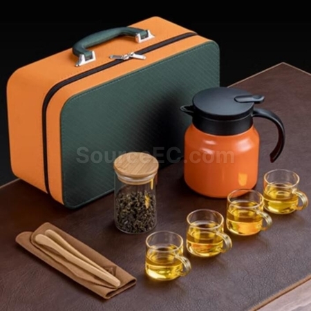 Customization 316Stainless Steel Large Capacity Teapot Glass Tea Cup Travel Set Corporate Gifts