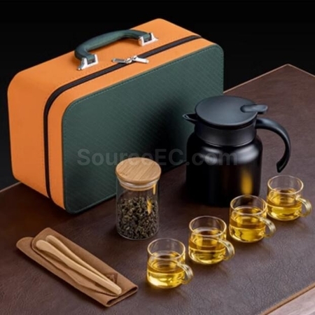 Customization 316Stainless Steel Large Capacity Teapot Glass Tea Cup Travel Set Corporate Gifts
