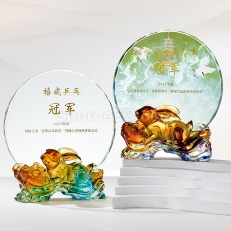 Customization Liuli Ruyi Rabbit Commemorative Trophy Corporate Gifts