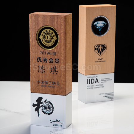 Glass Crystal Solid Wood Trophy - Corporate Gifts Singapore - Source EC