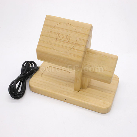 Customization Bamboo Wood Three-In-One Magnetic Charging Stand Corporate Gifts