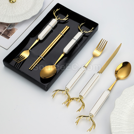 Customization Christmas Antler Stainless Steel Tableware Corporate Gifts