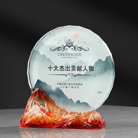 Customization Feng Shan Shui Rise Glazed Crystal Trophy Corporate Gifts