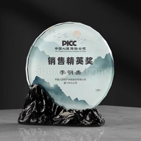 Customization Feng Shan Shui Rise Glazed Crystal Trophy Corporate Gifts
