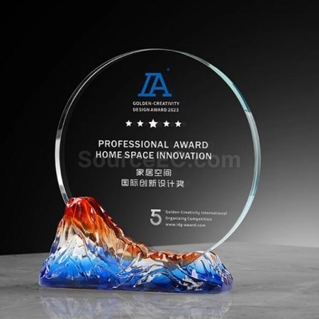 Customization Feng Shan Shui Rise Glazed Crystal Trophy Corporate Gifts