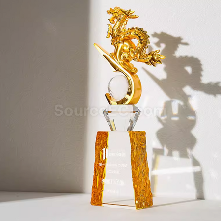 Customization Creative Year of the Dragon Glass Crystal Trophy Corporate Gifts
