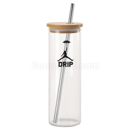 16OZ Drinking Glasses with Bamboo Lids and Stainless Steel Straw