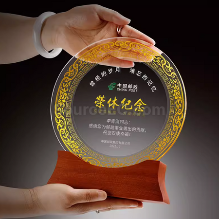 Customization Solid Wood Crystal Commemorative Plate Corporate Gifts