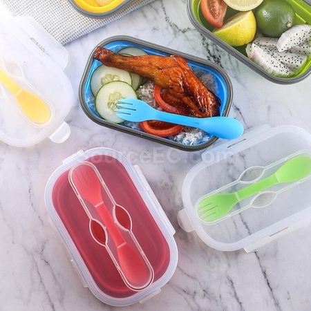 Customization Environmentally Friendly Silicone Folding Lunch Box(With Tableware) Corporate Gifts