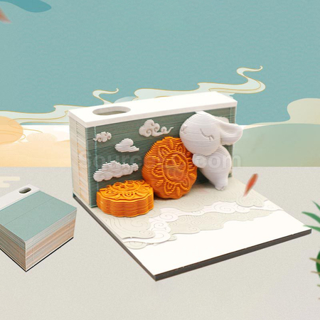 Customization Mid-Autumn Festival Creative 3D Moon Cake Paper Carving Note Paper Corporate Gifts