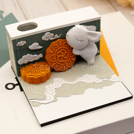 Mid-Autumn Festival Creative 3D Moon Cake Paper Carving Note Paper