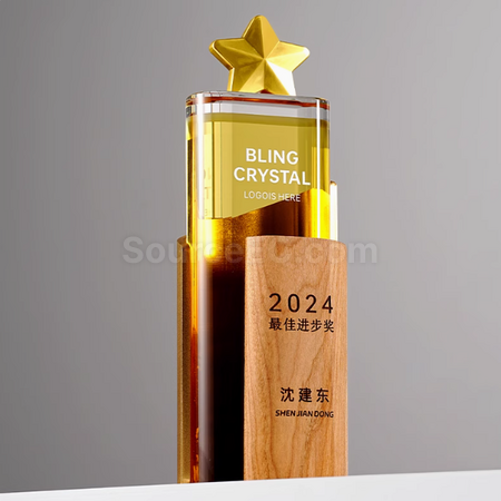Solid Wood Crystal Trophy