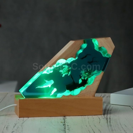 Customization Solid Wood Resin Night Light Art Ornaments Corporate Gifts
