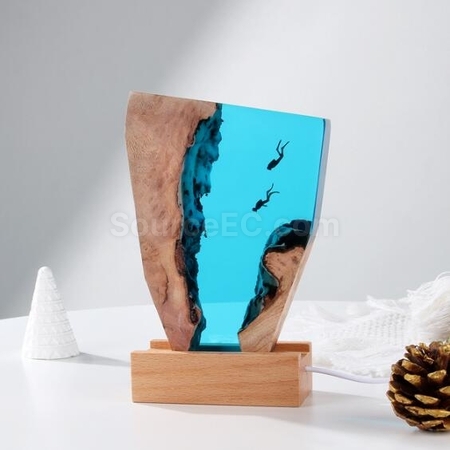 Customization Solid Wood Resin Night Light Art Ornaments Corporate Gifts