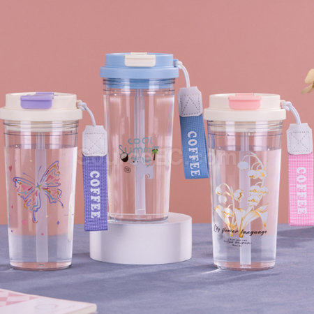 Customization Portable Sports Double Drinking Straw Cup Corporate Gifts